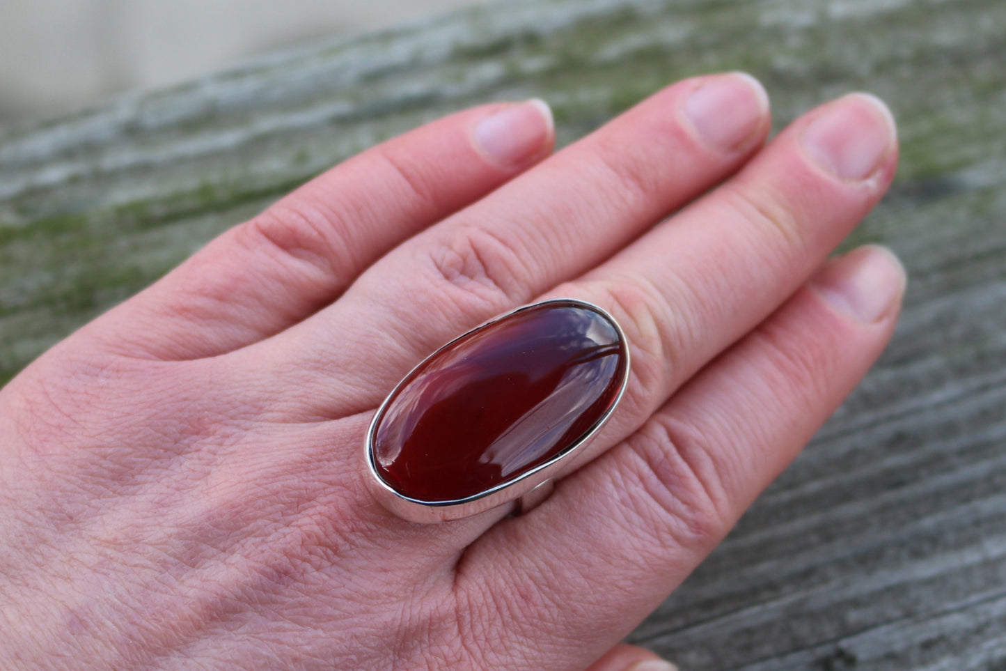 Baltic Amber Cherry Ring Oval Natural Adjustable Unisex 925 silver 12.1 gram