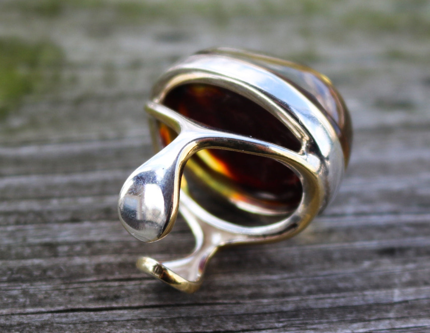 Baltic Amber Cherry Ring Large Adjustable Round Natural Untreated 925 Silver 18.4 gram