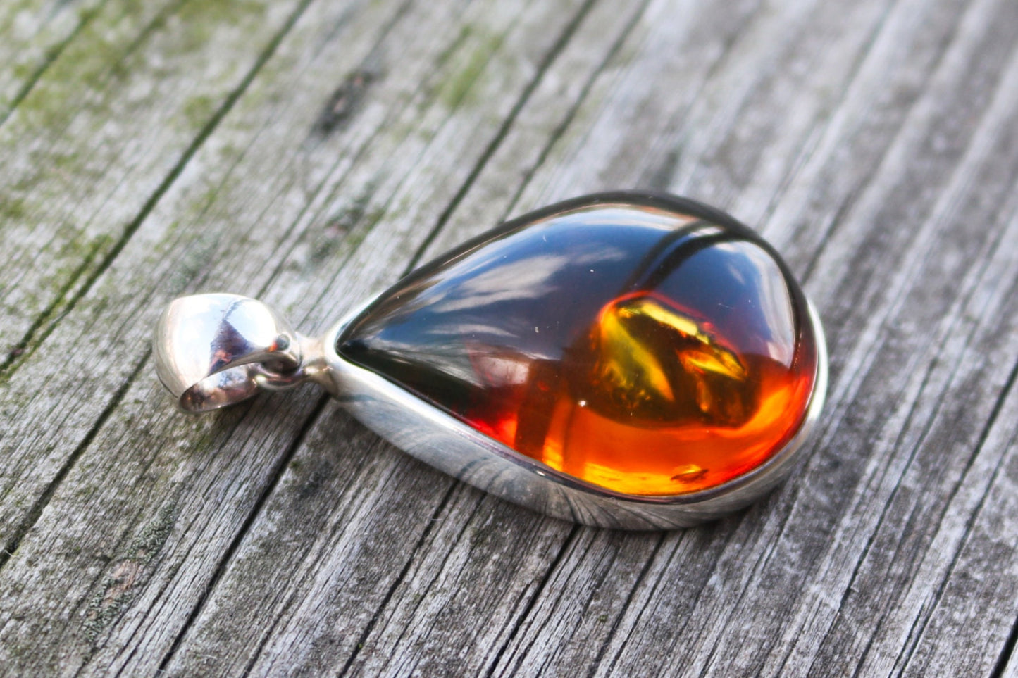 Baltic Amber Honey Pendant Drop Natural Unisex Jewelry 1.84" 13.2 gram 925 Silver