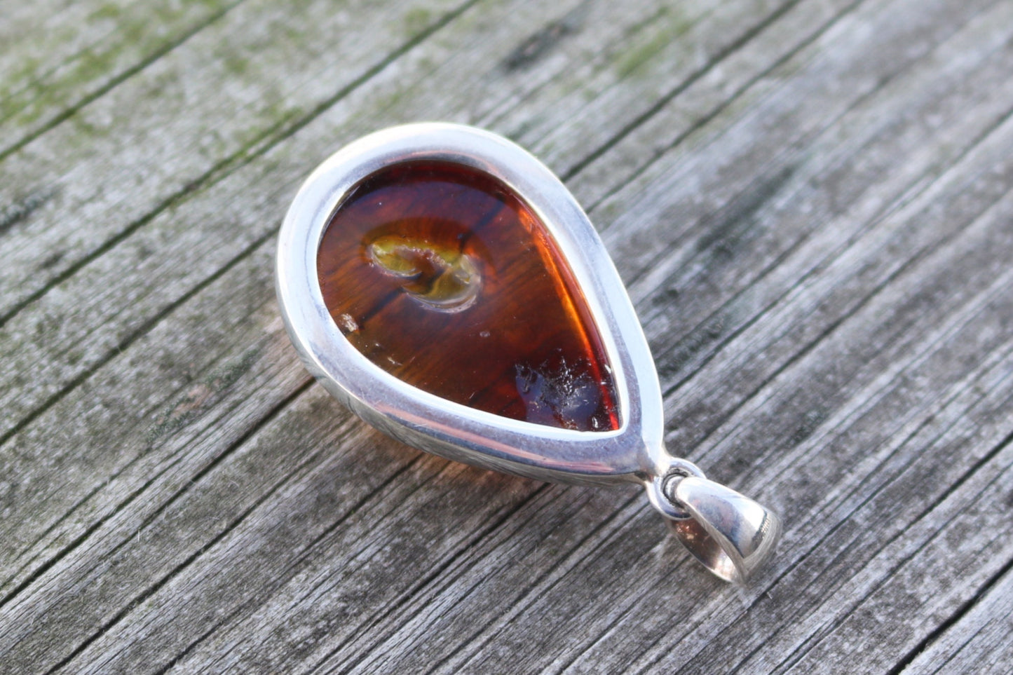 Baltic Amber Honey Pendant Drop Natural Unisex Jewelry 1.84" 13.2 gram 925 Silver