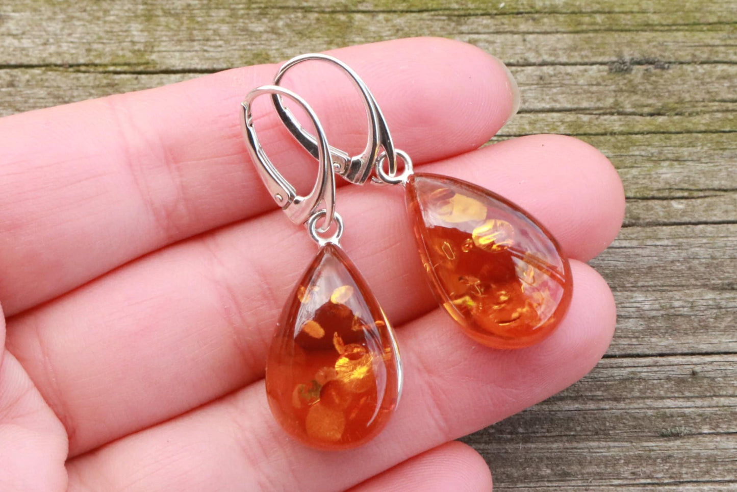 Baltic Amber Earrings Honey Drops Natural Dangling Jewelry 1.72" 7.1 gram 925 Silver