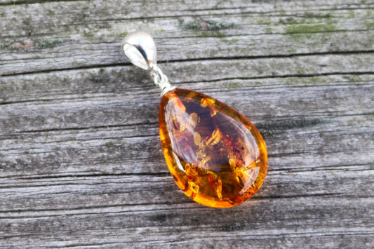 Baltic Amber Pendant Drop Honey Sparkling Unisex 1.41″ 2.8 gram 925 Silver