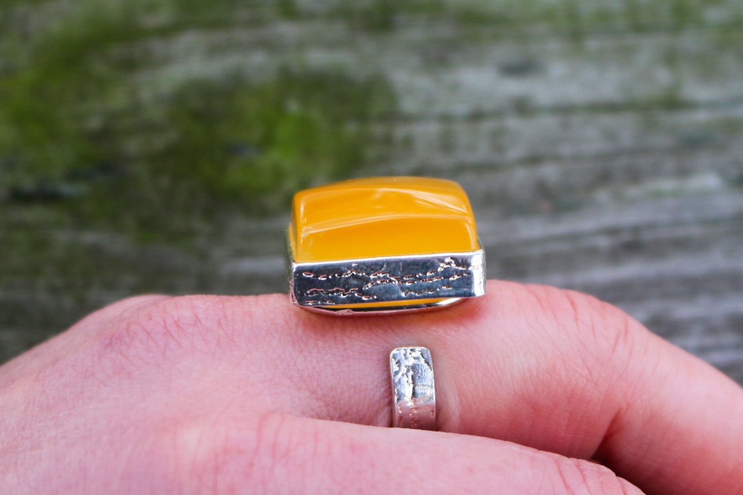 Baltic Amber Ring Butterscotch Square Natural Untreated Jewelry 925 Silver 12.5 gram