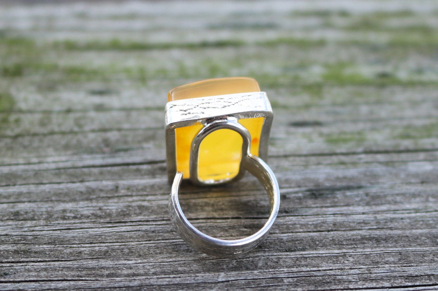 Baltic Amber Ring Butterscotch Square Natural Untreated Jewelry 925 Silver 12.5 gram