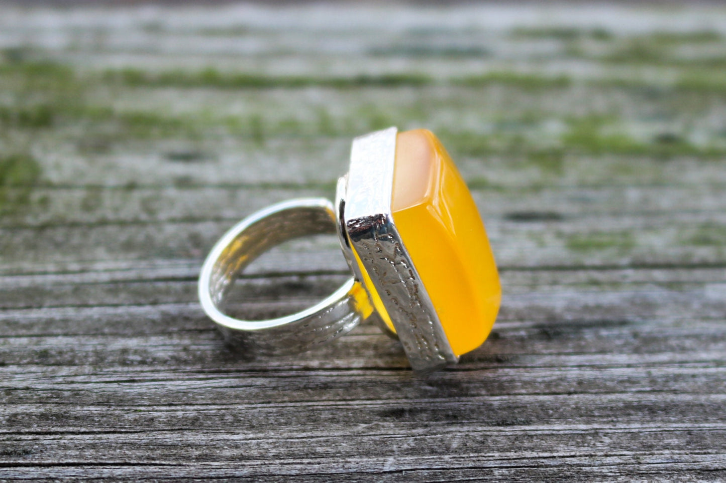 Baltic Amber Ring Butterscotch Square Natural Untreated Jewelry 925 Silver 12.5 gram