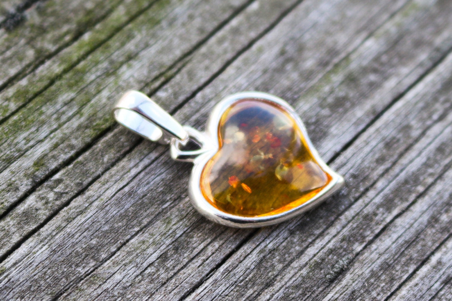 Baltic Amber Heart Pendant Honey Small Natural Untreated 1.1" 2 gram 925 Silver