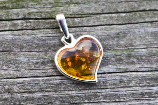 Baltic Amber Heart Pendant Honey Small Natural Untreated 1.1" 2 gram 925 Silver