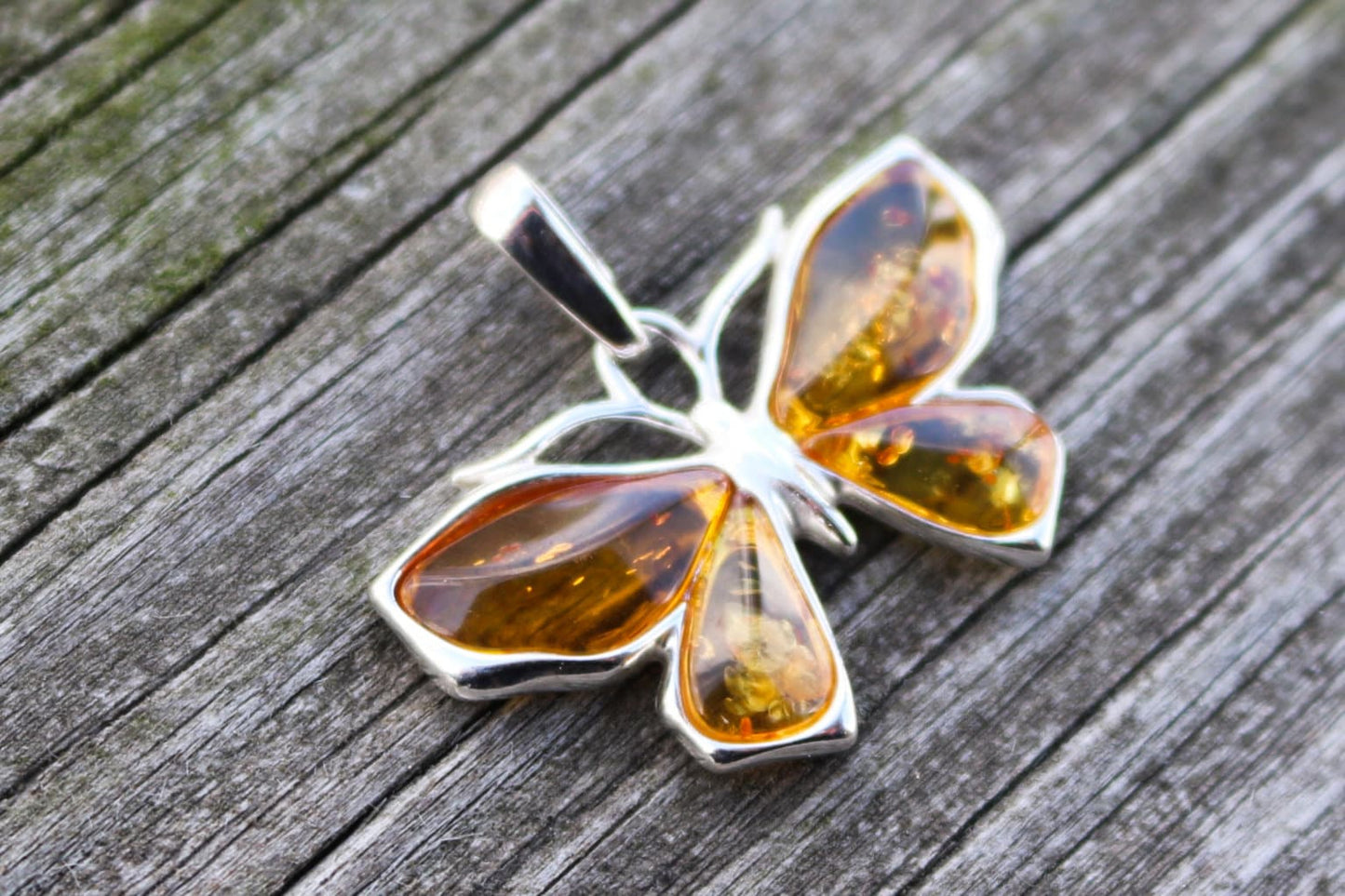 Baltic Amber Butterfly Pendant Honey Natural 925 Silver