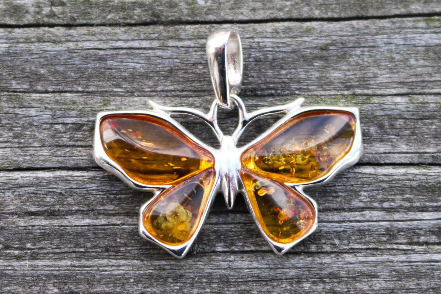 Baltic Amber Butterfly Pendant Honey Natural 925 Silver