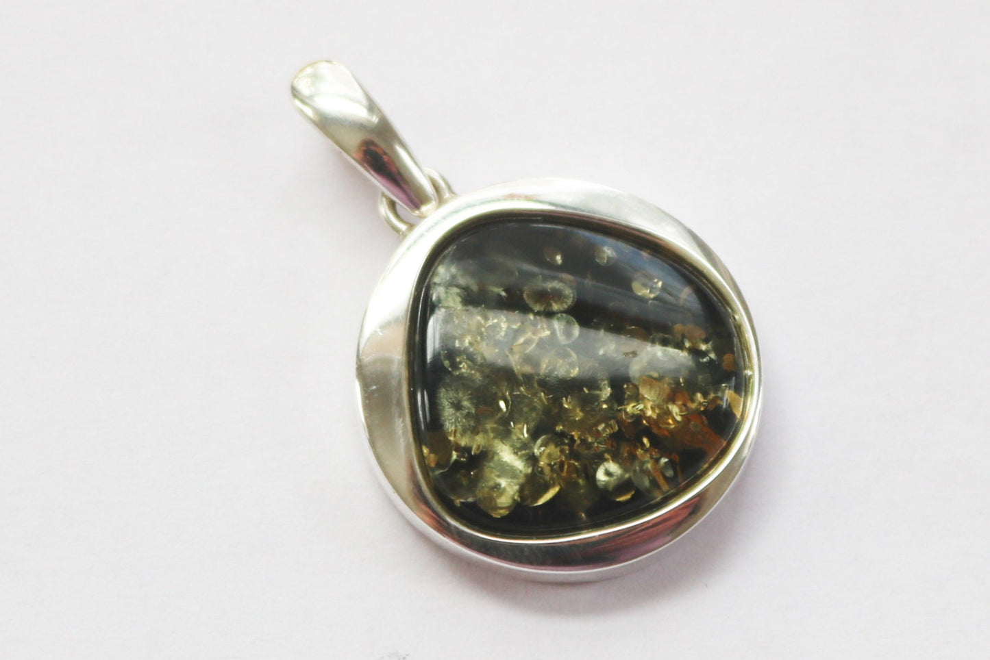 Baltic Amber Pendant Sparkling Green Round Unisex Jewelry 1.6" 9.1 gram 925 Silver