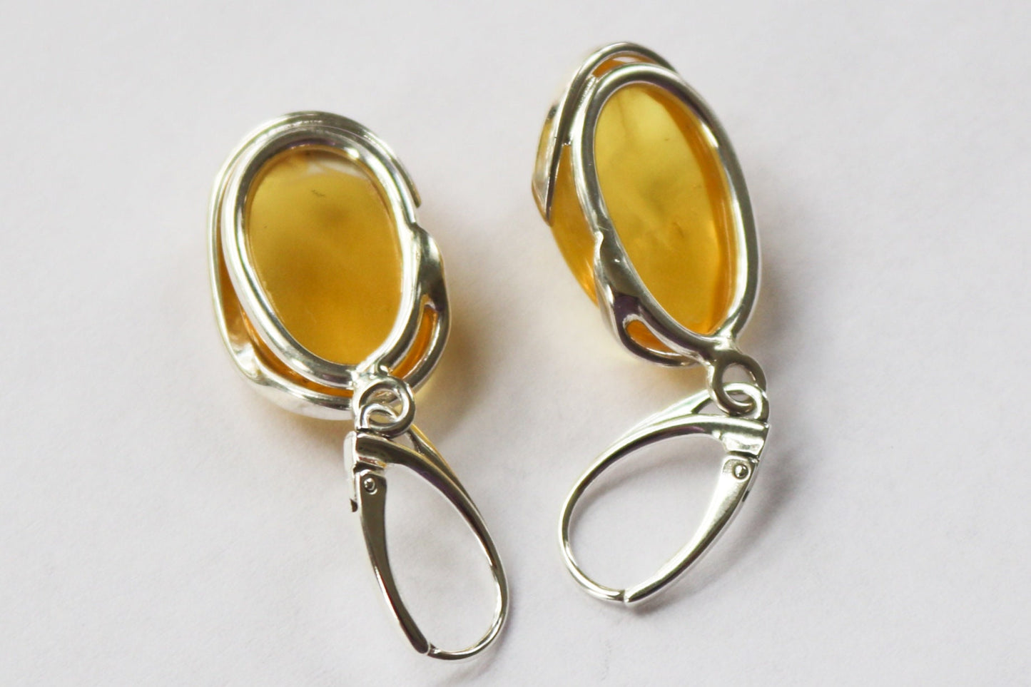 Baltic Amber Earrings Yellow Cloudy Oval Natural Jewelry 1.7" 8.3 gram 925 silver