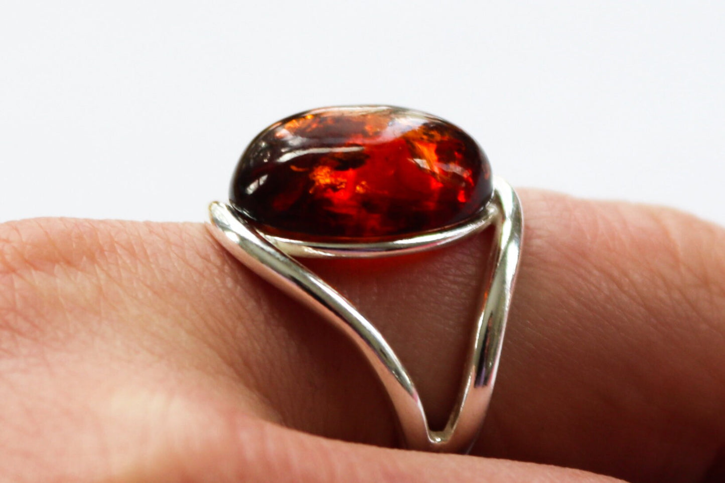 Baltic Amber Ring Cognac Oval Adjustable Natural Unisex Jewelry 6.1 gram