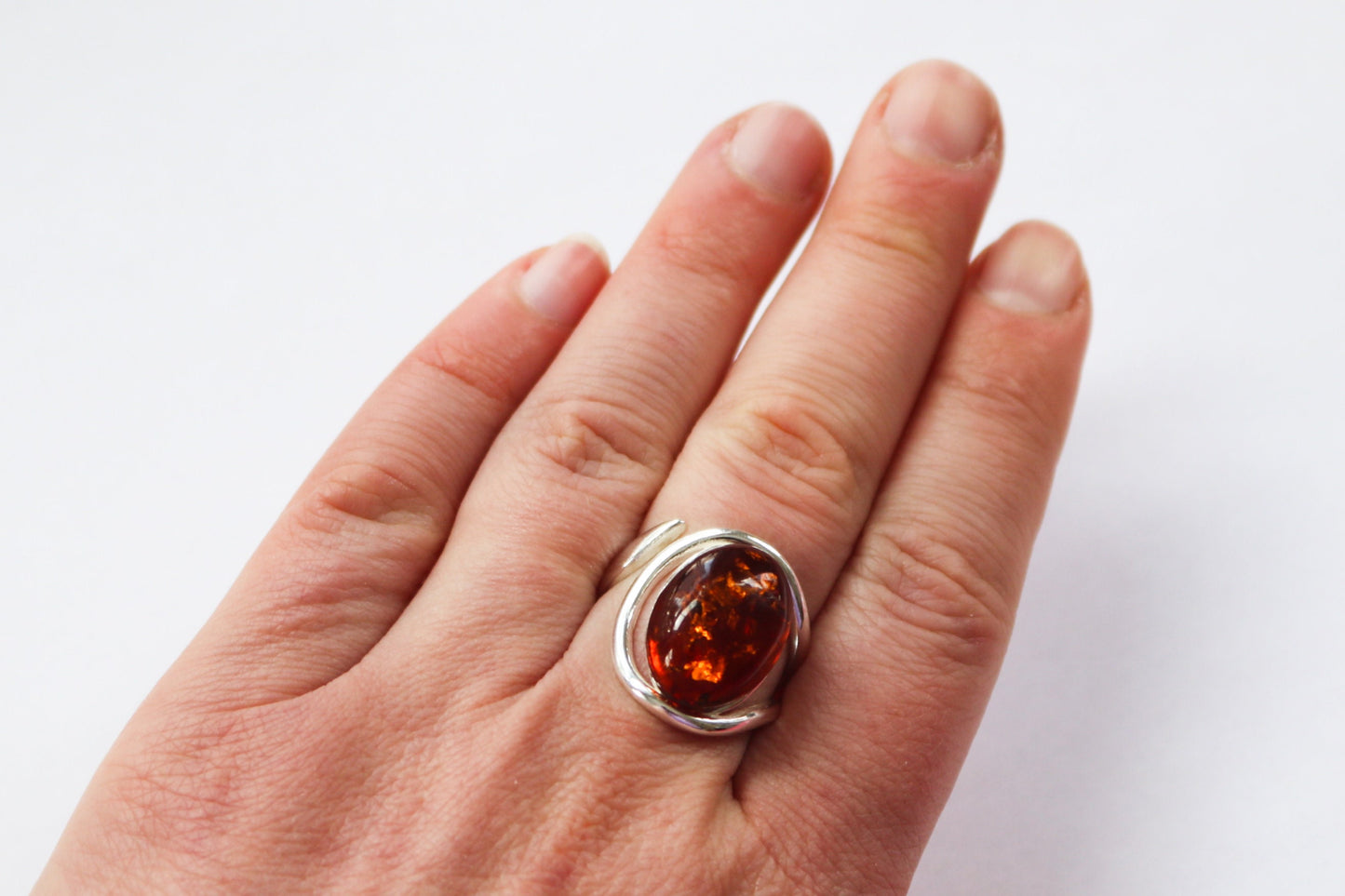 Baltic Amber Ring Cognac Oval Adjustable Natural Unisex Jewelry 6.1 gram