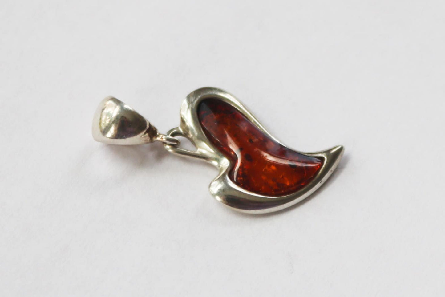 Baltic Amber Heart Pendant Cognac Charm Natural Untreated Jewelry 1.2″ 925 Silver