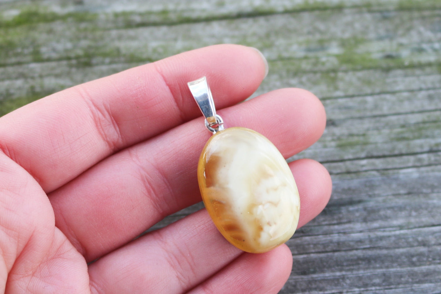 Baltic Amber Pendant Butterscotch Oval Jewelry Natural Untreated Unisex 1.72" 9 gram 925 Silver