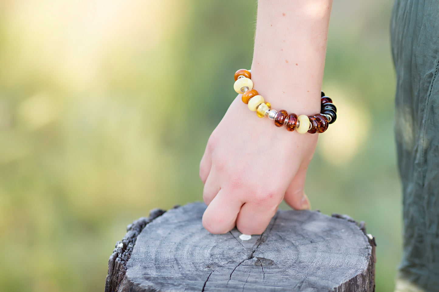 Baltic Amber Charm Bracelet Natural Bead 10 assorted pieces