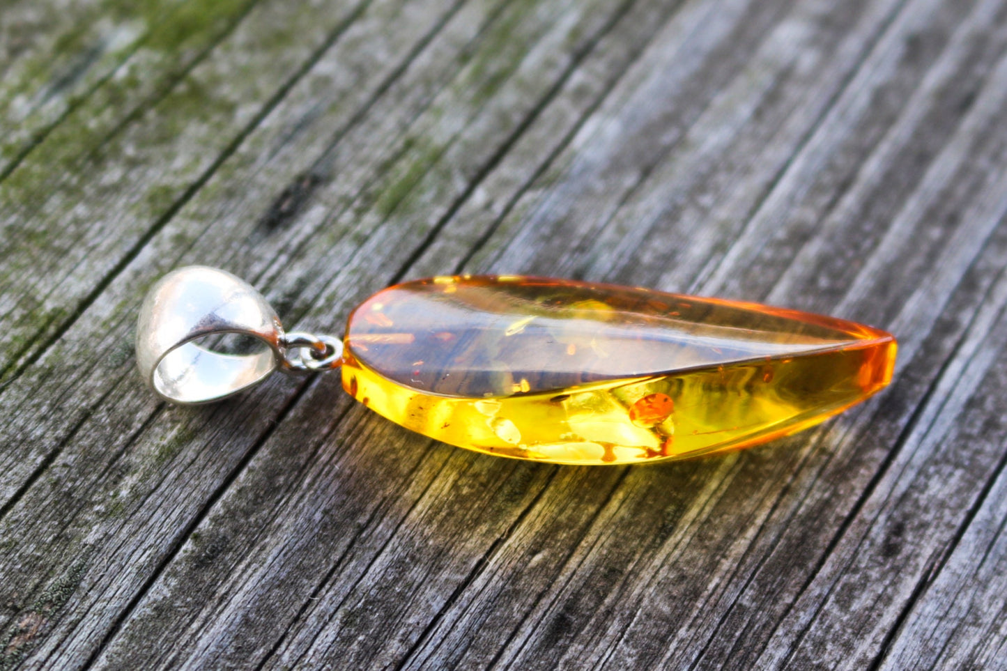 Baltic Amber Pendant Honey Faceted Natural Unisex 2.3″ 6.5 gram 925 Silver