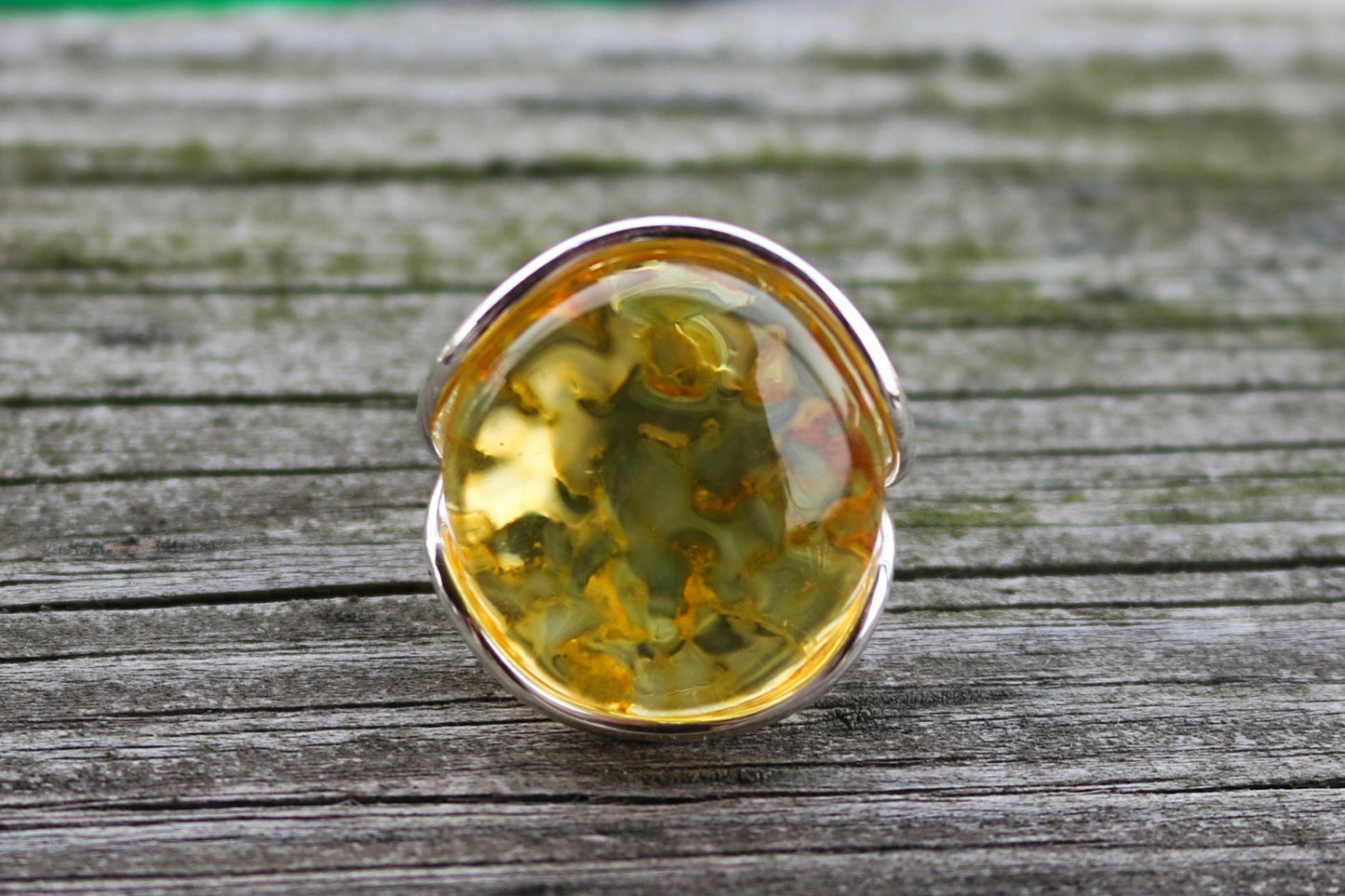 Baltic Amber Ring Yellow Adjustable Untreated Natural Jewelry 925 Silver 11.6 gram