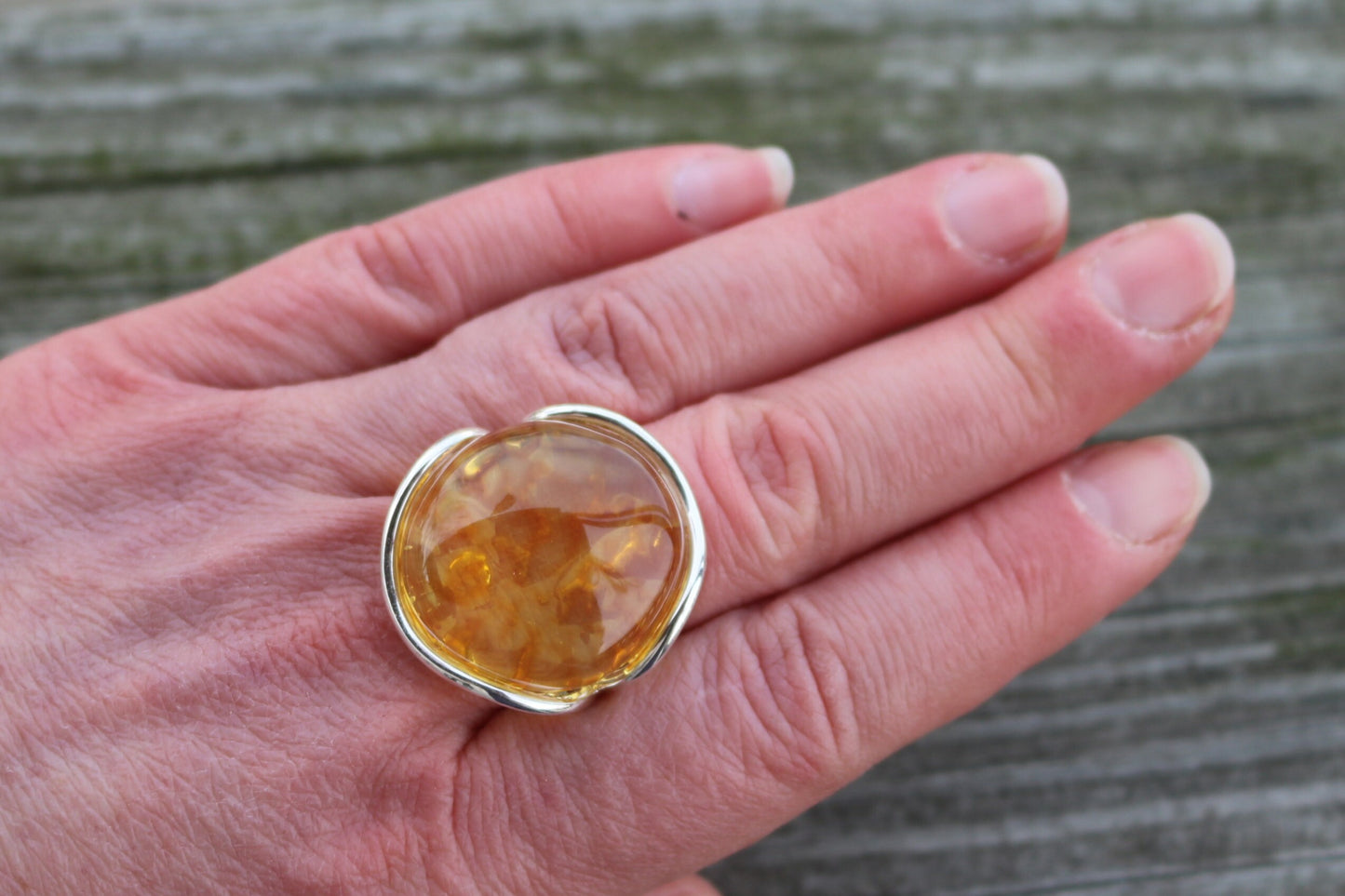 Baltic Amber Ring Yellow Adjustable Untreated Natural Jewelry 925 Silver 11.6 gram