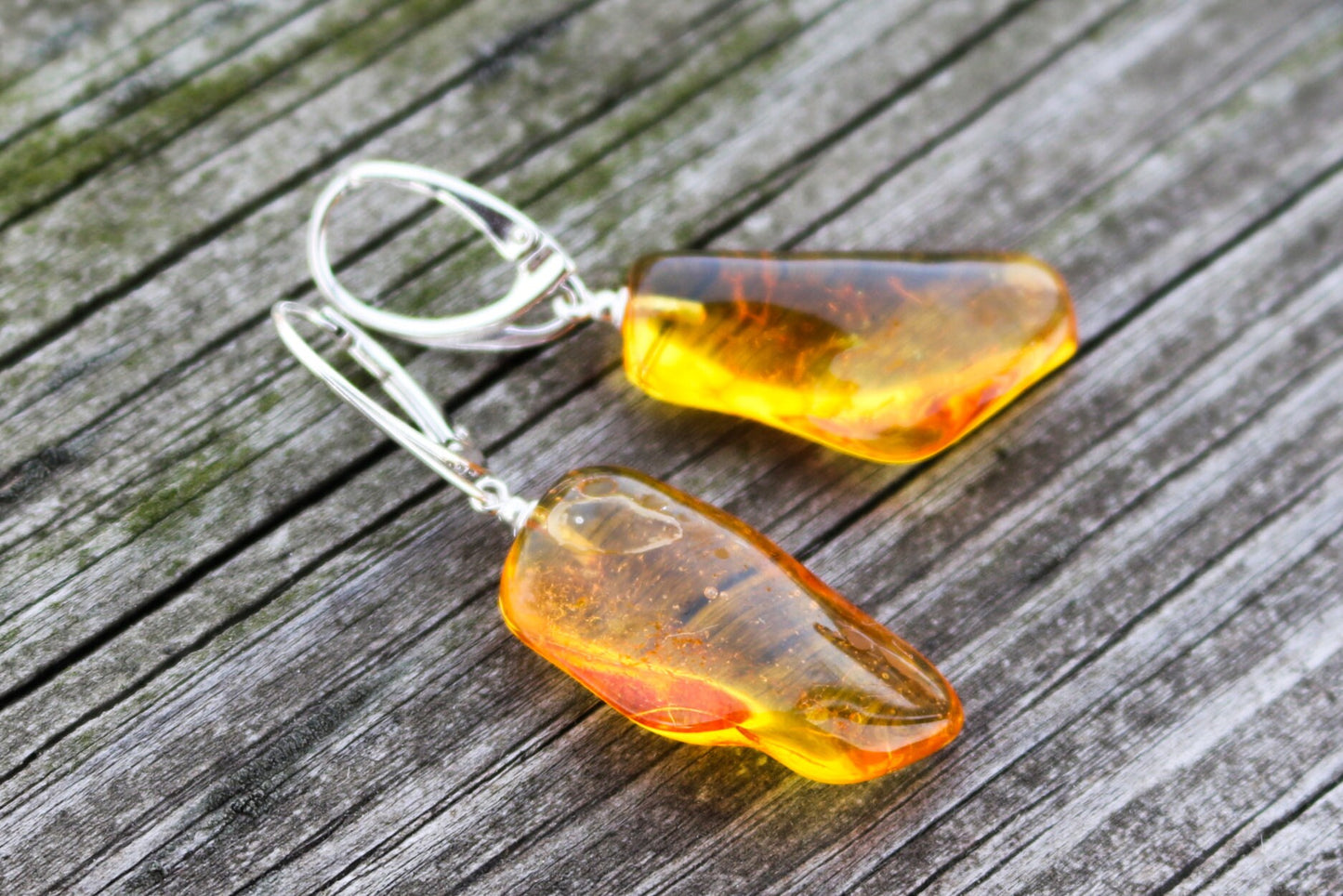 Baltic Amber Earrings Honey Natural Untreated 1.9" 4.6 gram 925 Silver