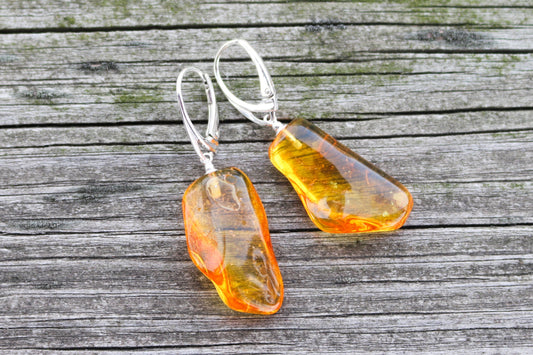 Baltic Amber Earrings Honey Natural Untreated 1.9" 4.6 gram 925 Silver