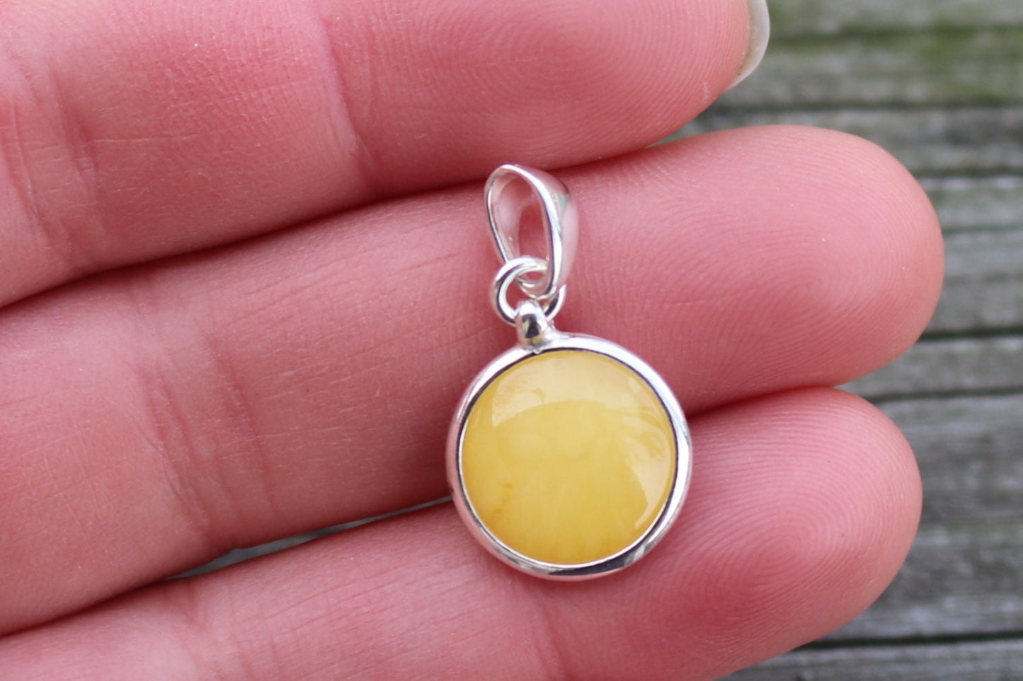 Baltic Amber Pendant Butterscotch Round Natural Small Untreated Unisex 1" 2 gram 925 Silver