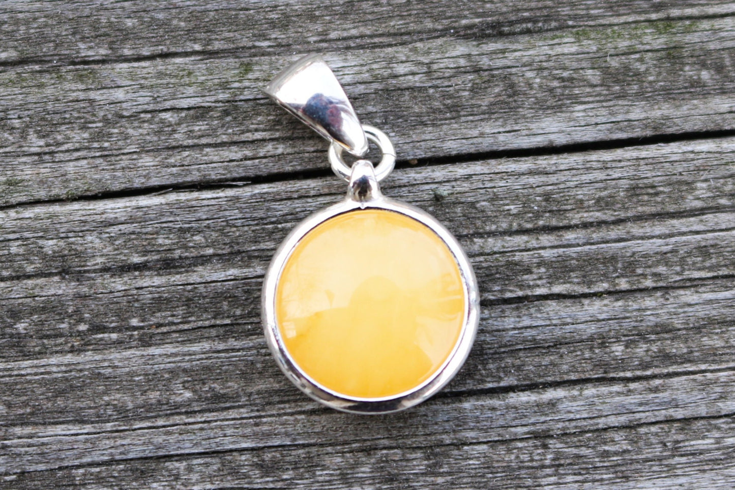 Baltic Amber Pendant Butterscotch Round Natural Small Untreated Unisex 1" 2 gram 925 Silver