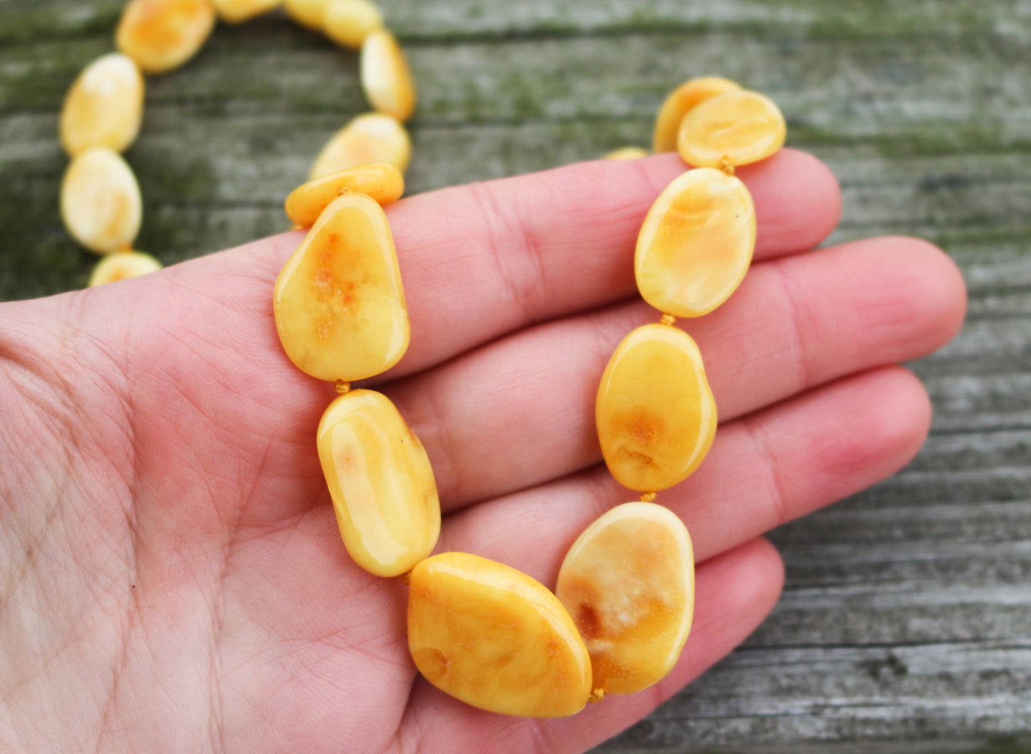 Baltic Amber Necklace Butterscotch Yellow Beaded Natural Untreated 18" 18.6 gram