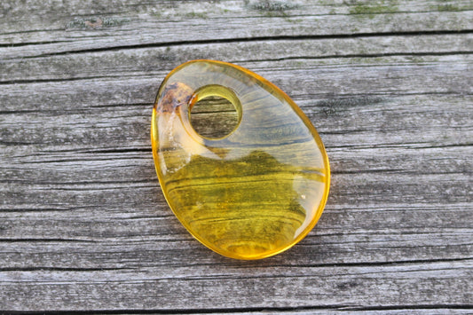 Baltic Amber Pendant Yellow Pierced Natural Unisex Jewelry 1.5" 4.9 gram 925 Silver