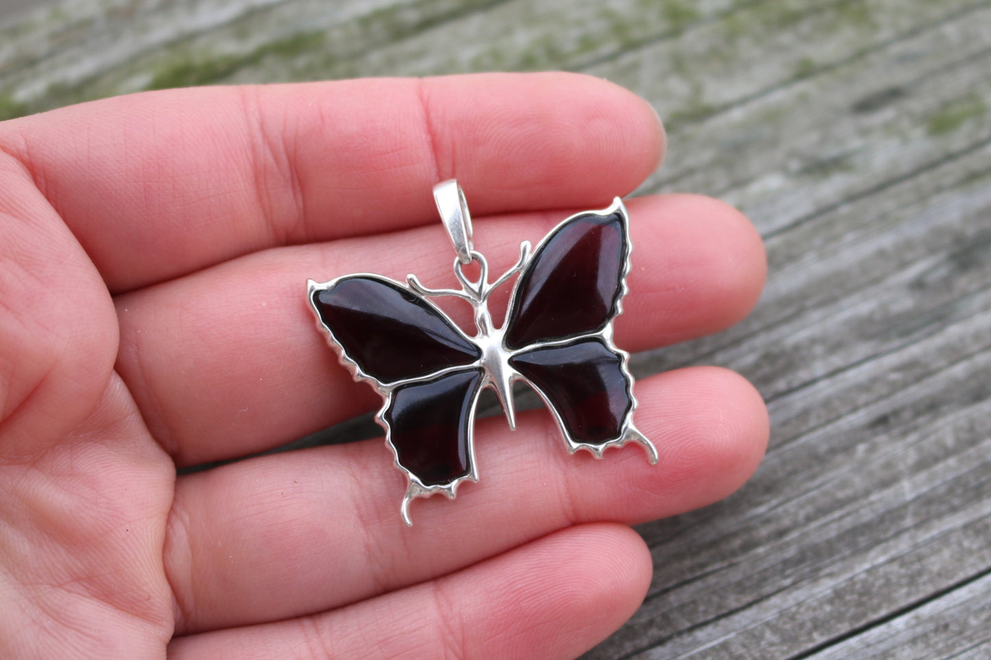 Baltic Amber Butterfly Pendant Cherry Natural 925 Silver