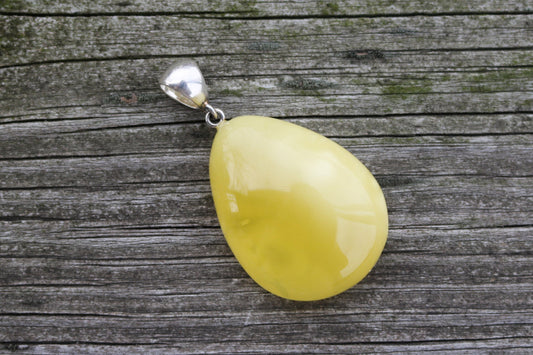 Baltic Amber Pendant Butterscotch Drop Natural Untreated Unisex 2" 9 gram 925 silver