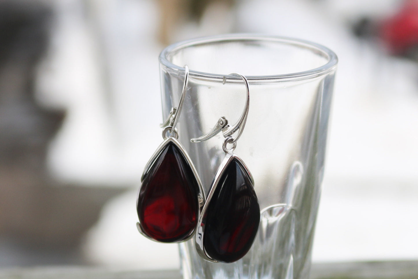 Baltic Amber Earring Cherry Drop Natural Dangling Jewelry 1.9" 2.2 gram 925 Silver