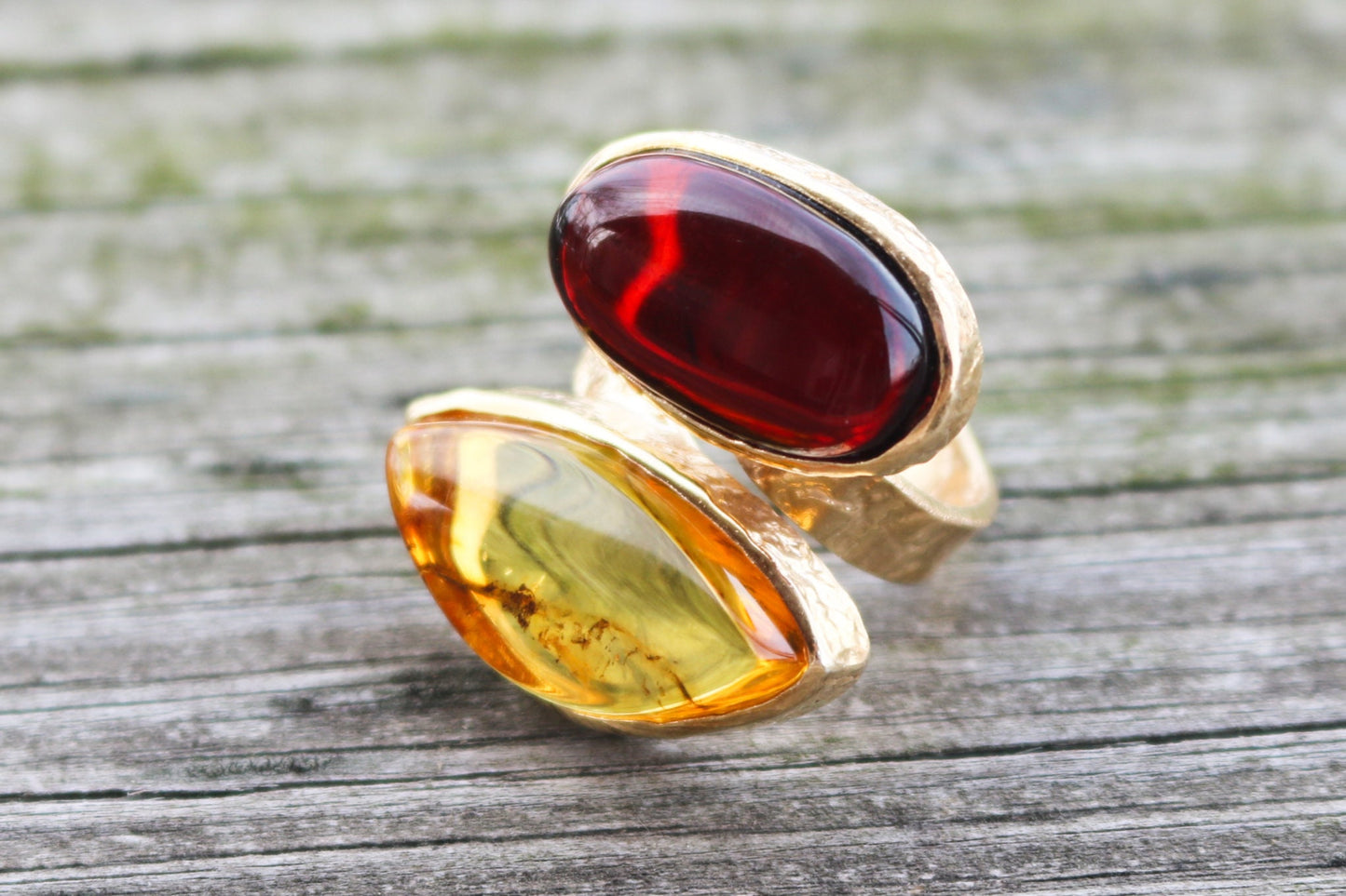 Baltic Amber Ring Gold Plated Cherry Yellow Adjustable Natural Untreated 16 gram