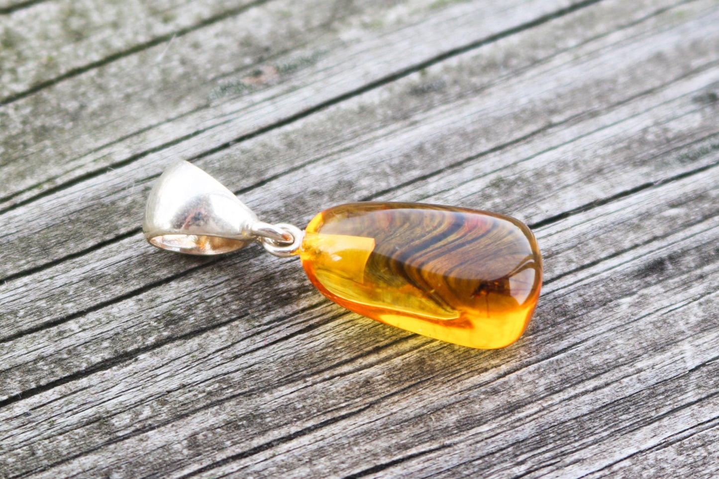 Baltic Amber Pendant with Fossil Insect Fly Natural Untreated Honey Unisex Jewelry 1.3" 2.8 gram