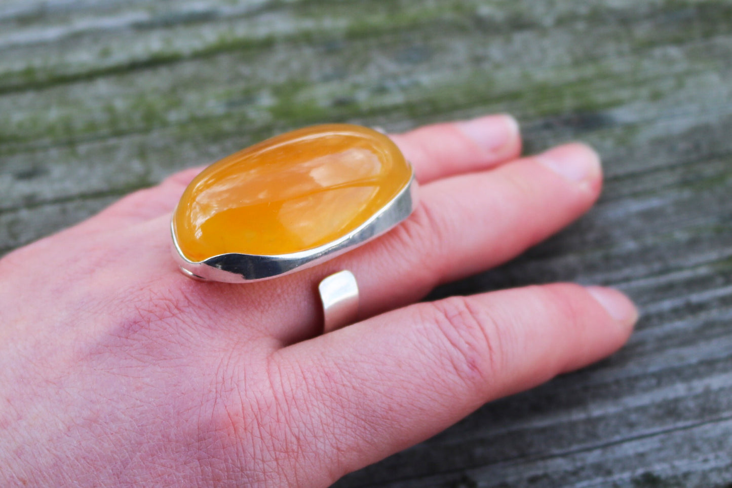 Baltic Amber Butterscotch Ring Large Adjustable Oval Cloudy Natural Untreated 925 Silver 23.5 gram