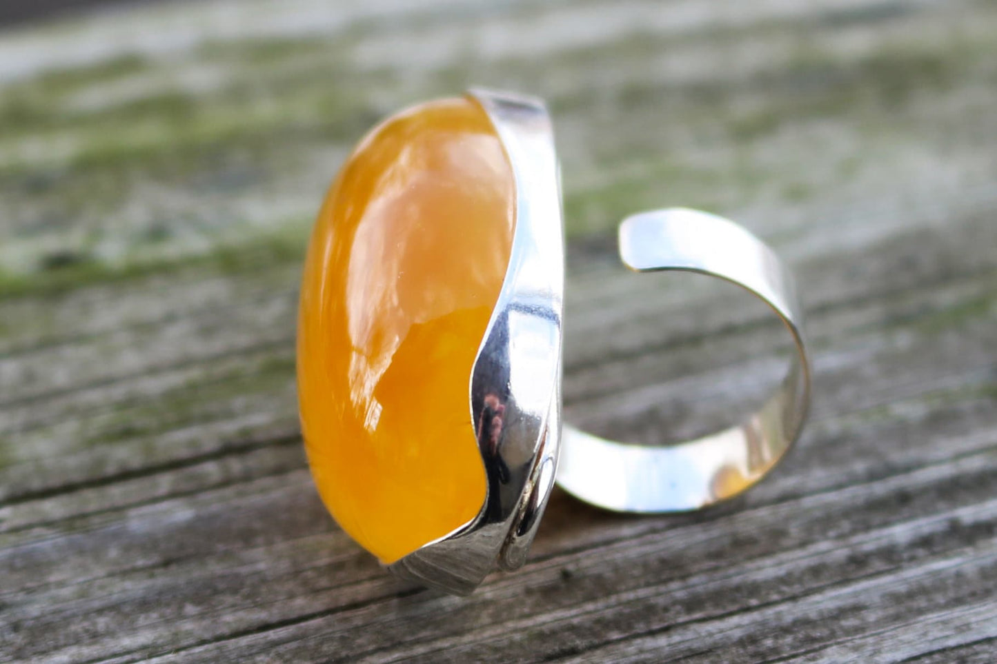 Baltic Amber Butterscotch Ring Large Adjustable Oval Cloudy Natural Untreated 925 Silver 23.5 gram