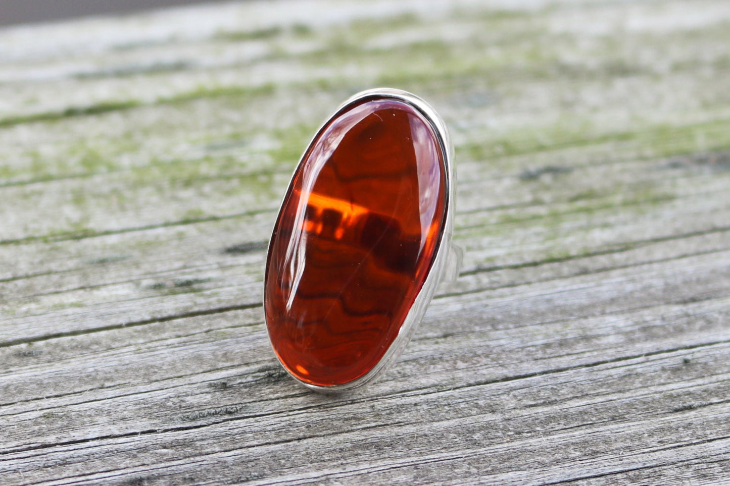 Baltic Amber Cherry Ring Oval Natural Adjustable Unisex 925 silver 12.1 gram