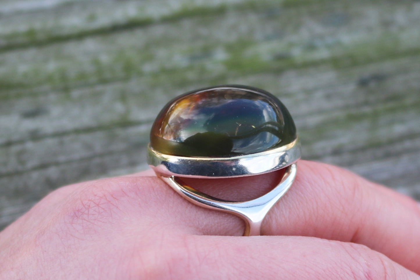 Baltic Amber Cherry Ring Large Adjustable Round Natural Untreated 925 Silver 18.4 gram