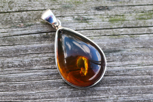 Baltic Amber Honey Pendant Drop Natural Unisex Jewelry 1.84" 13.2 gram 925 Silver