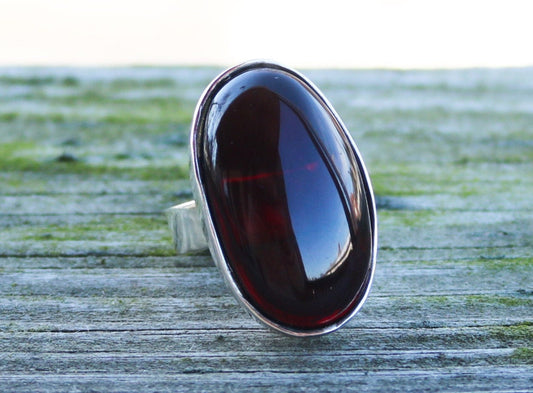 Baltic Amber Ring Cherry Oval Adjustable Natural Unisex Jewelry 15 gram