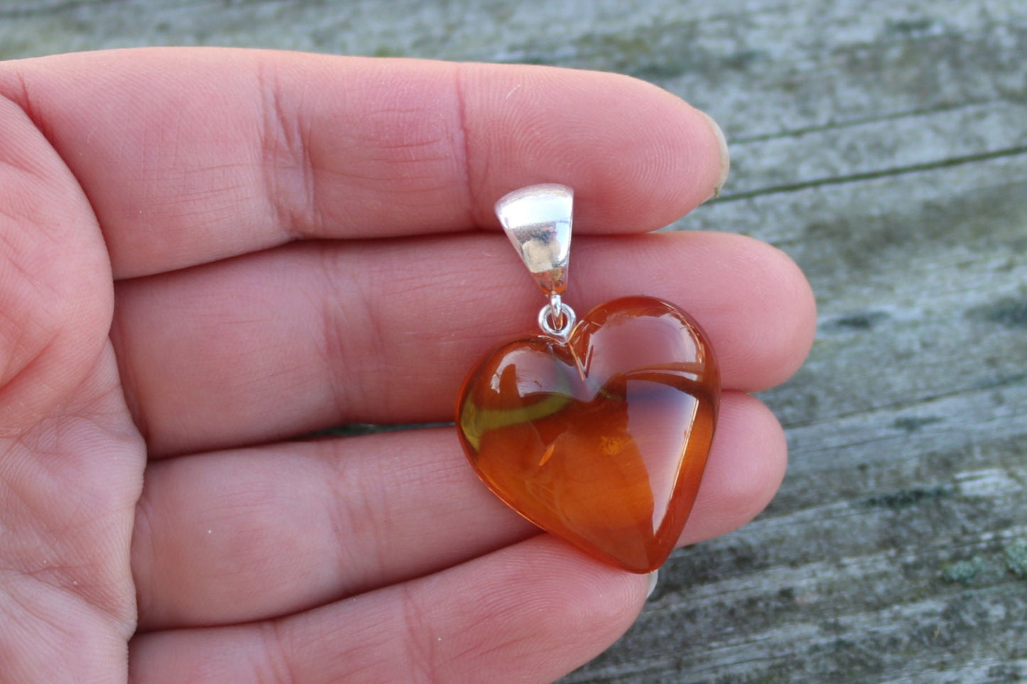 Baltic Amber Heart Pendant Honey Natural 1.52" 4.2 925 Silver