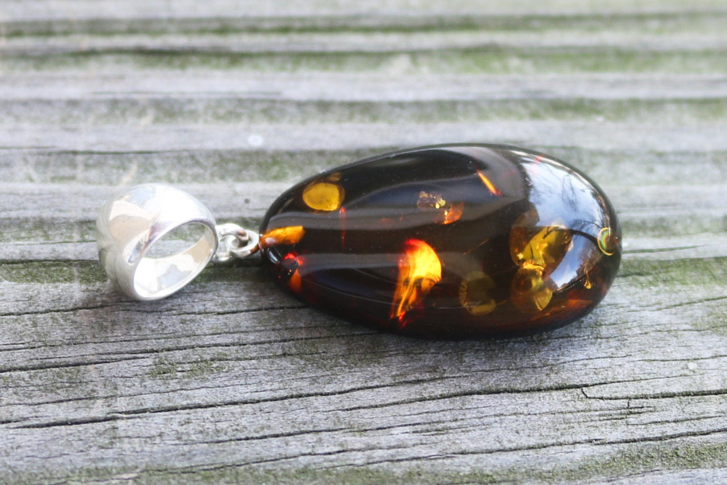 Baltic Amber Pendant Sparkling Green Drop Unisex Jewelry 1.9" 5.7 gram 925 Silver