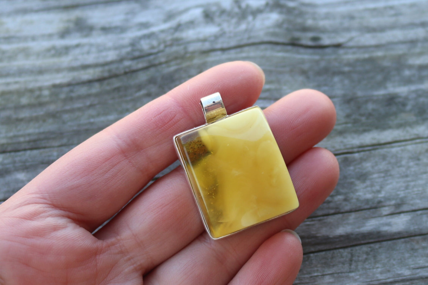 Baltic Amber Pendant Butterscotch Cloudy Rectangle Natural Untreated Unisex Jewelry 1.5" 15.1 gram 925 Silver