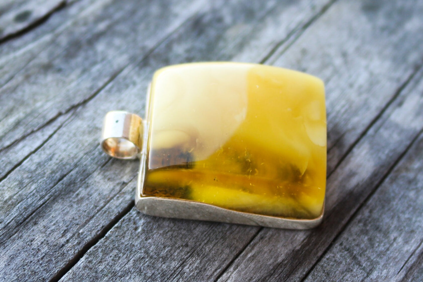 Baltic Amber Pendant Butterscotch Cloudy Rectangle Natural Untreated Unisex Jewelry 1.5" 15.1 gram 925 Silver