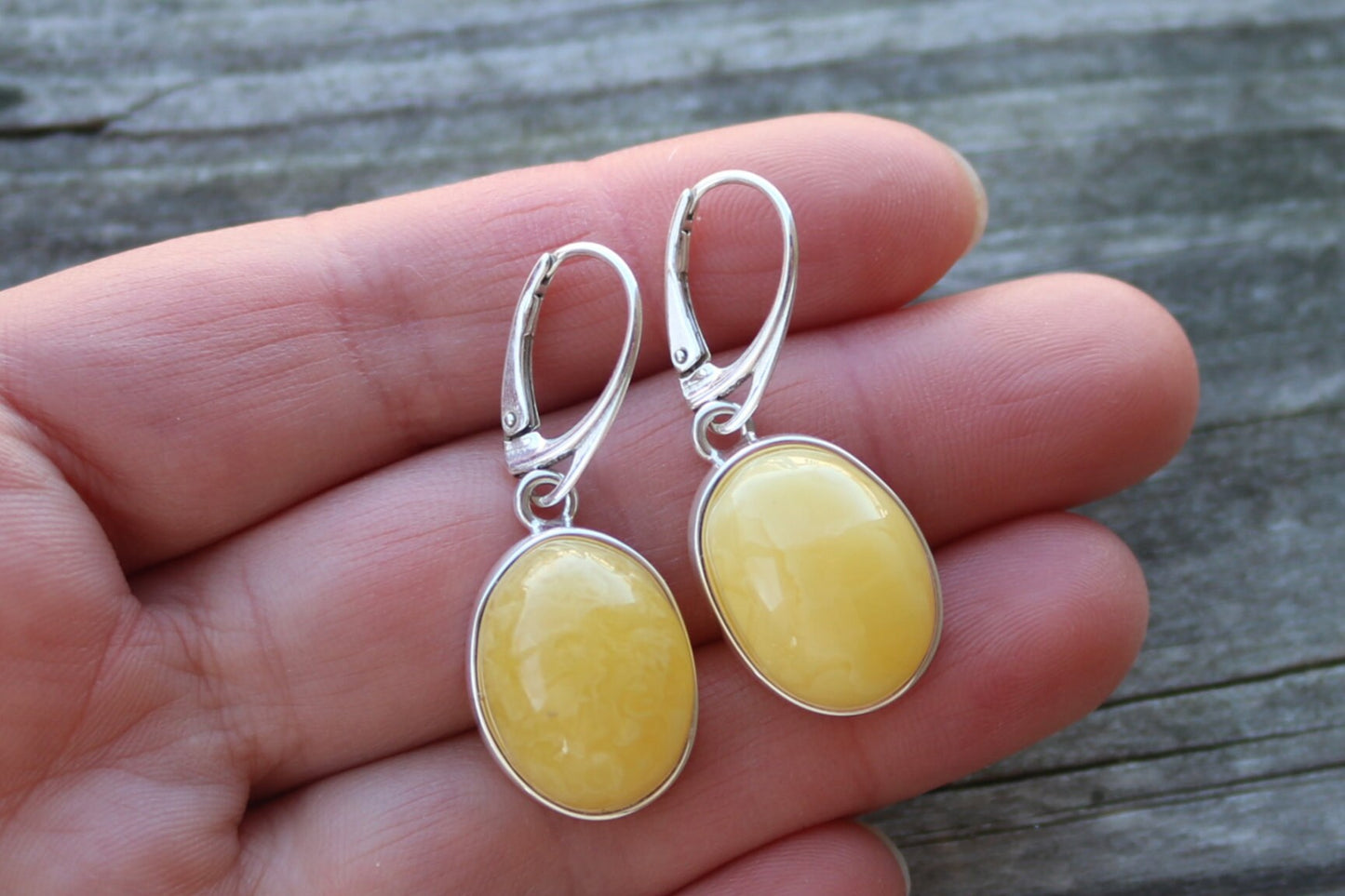 Baltic Amber Earrings Butterscotch Oval Jewelry 1.53" 6.6 gram  925 Silver