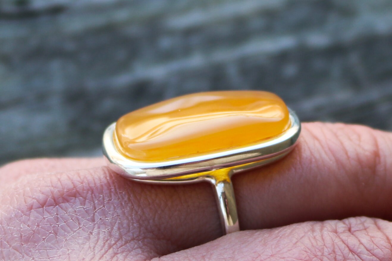 Baltic Amber Ring Butterscotch Adjustable Octagon Natural Jewelry 925 Silver 10.7 gram