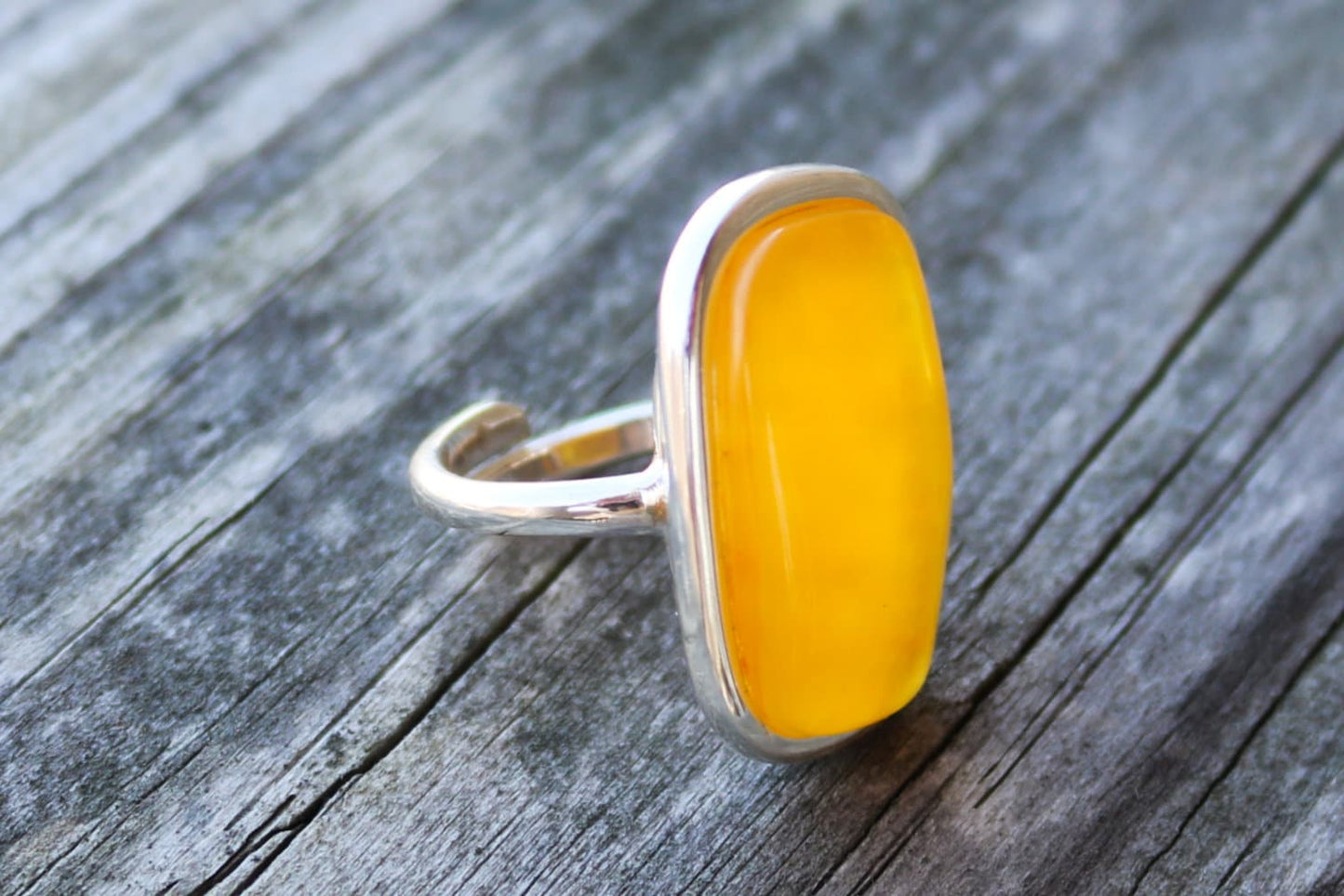 Baltic Amber Ring Butterscotch Adjustable Octagon Natural Jewelry 925 Silver 10.7 gram