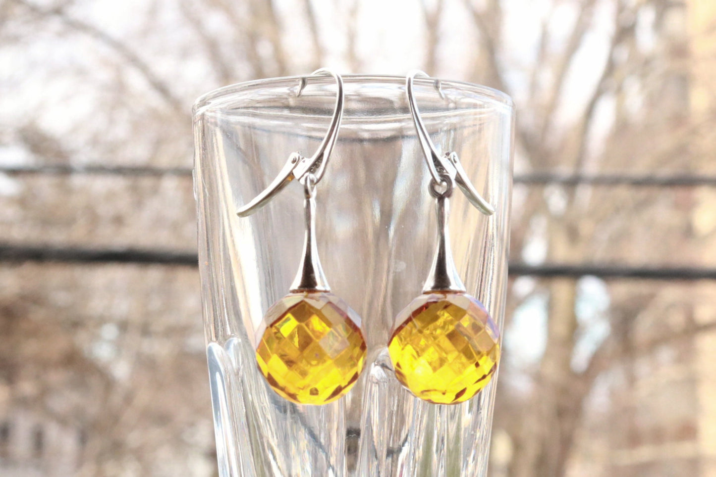 Baltic Amber Earrings Honey Faceted Balls Jewelry 1.8" 6 gram 925 silver