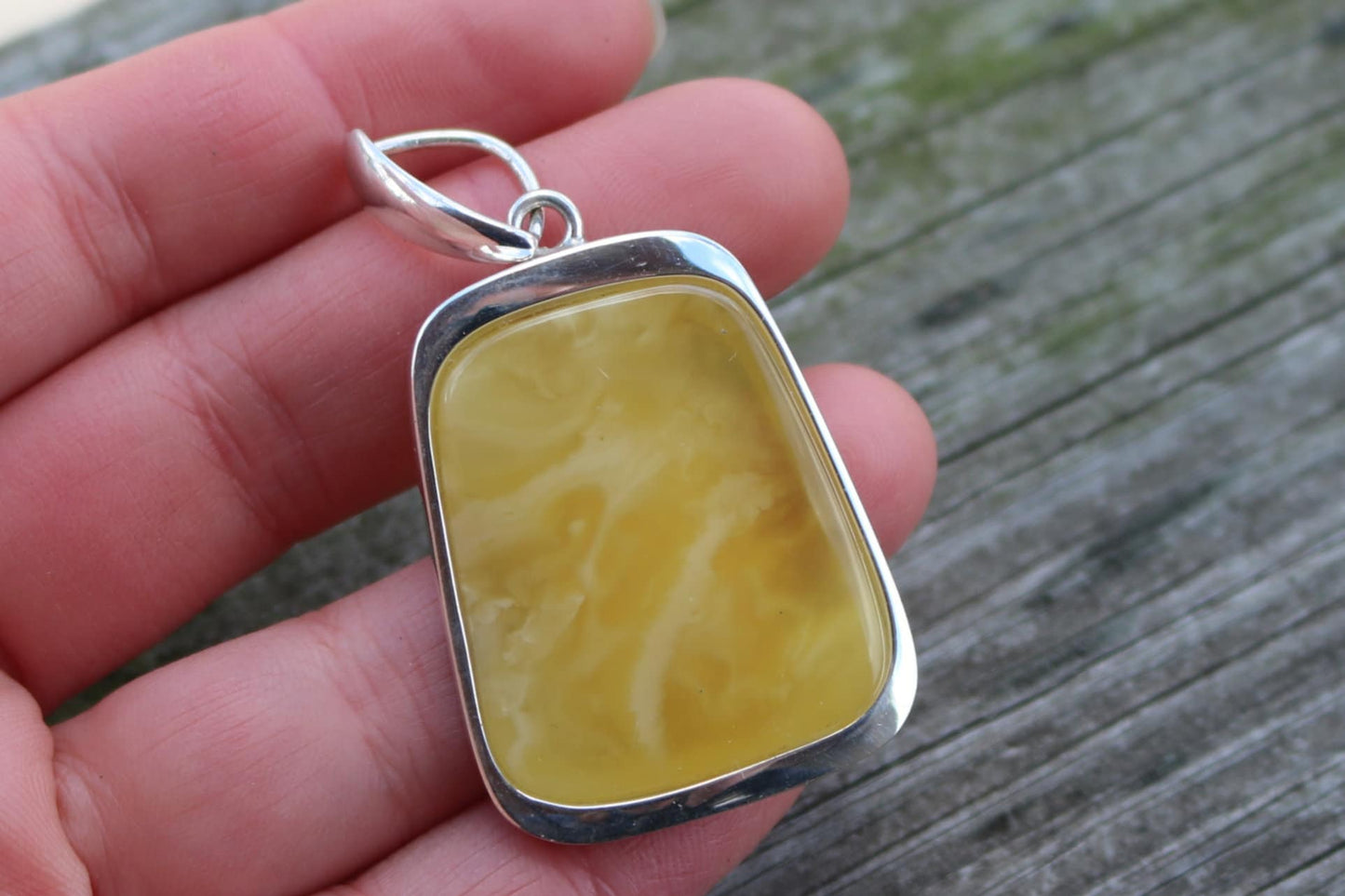 Baltic Amber Pendant Butterscotch Natural Untreated Unisex Jewelry 2.2" 14 gram 925 Silver