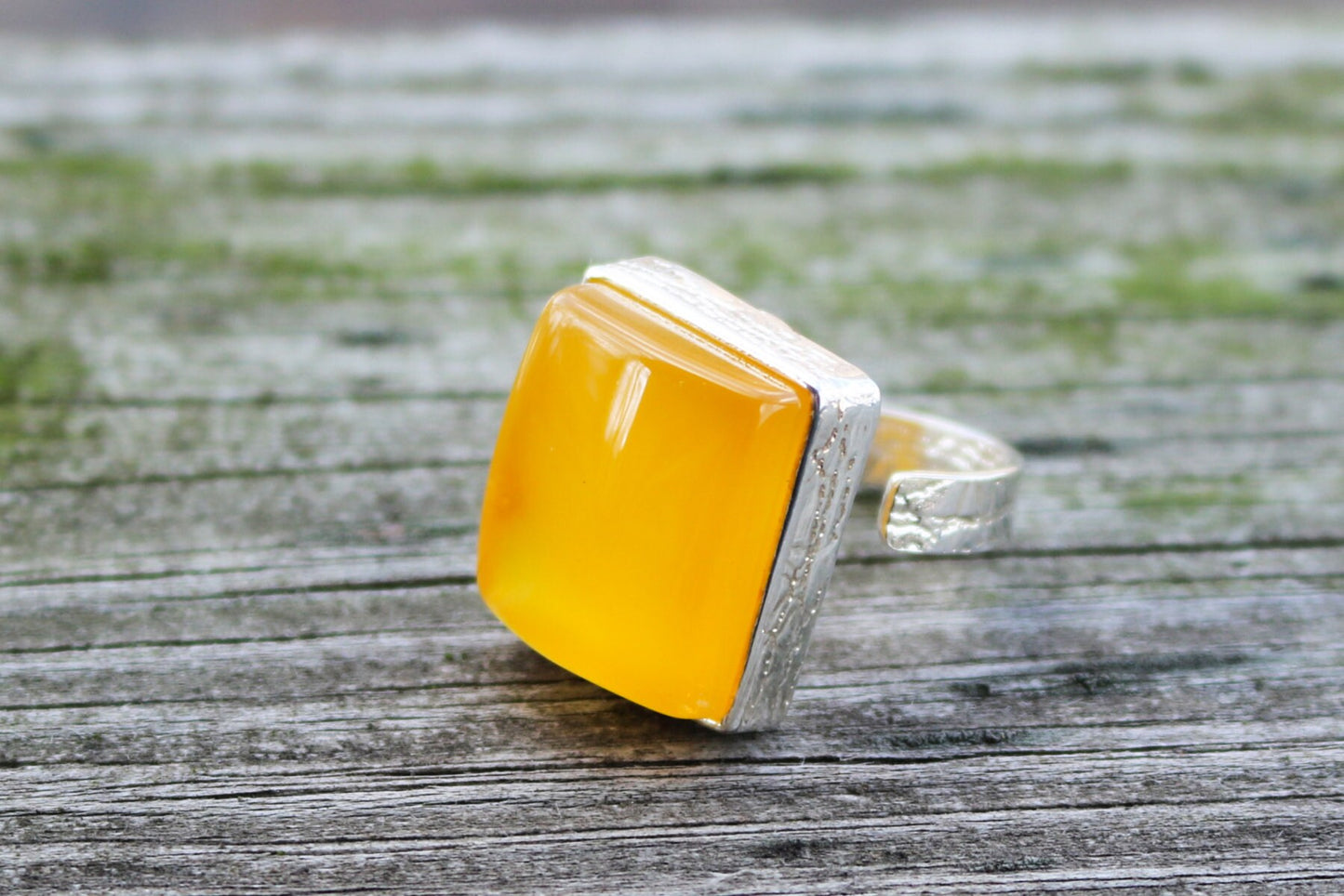 Baltic Amber Ring Butterscotch Square Natural Untreated Jewelry 925 Silver 12.5 gram